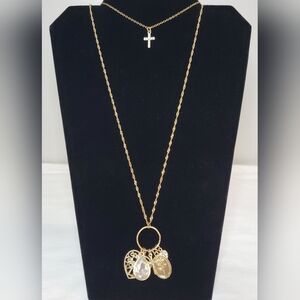 Multilayered Gold Tone Charm Necklace